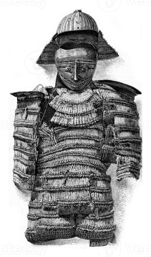 Japanese armor, vintage engraving. photo