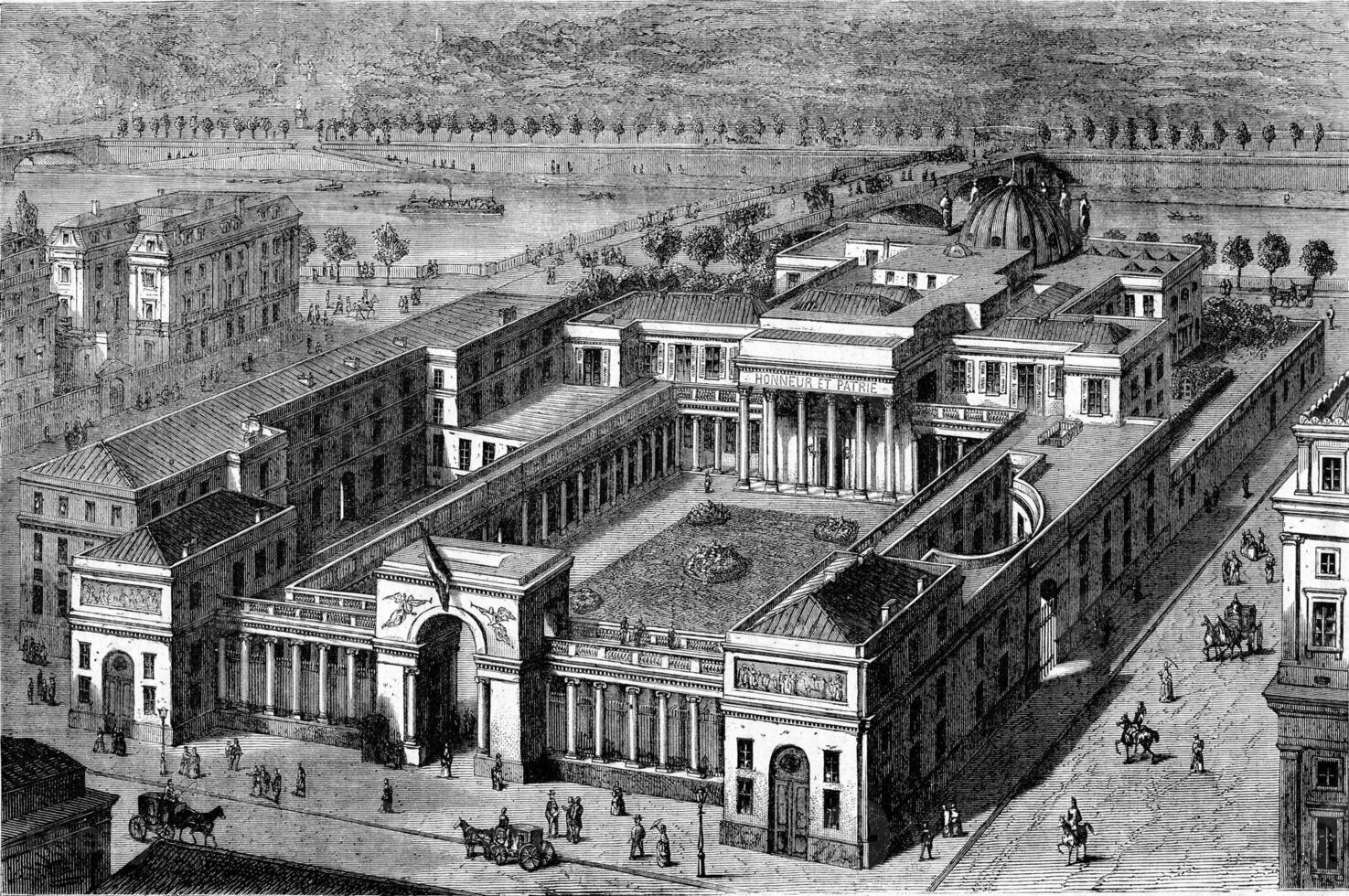 View in a straight line from the Palace of Legion of Honor restored, vintage engraving. photo