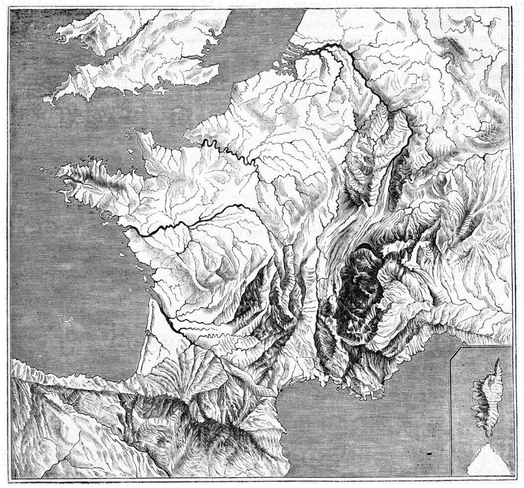Fig. 7. Map of France in relief, after Miss Kleinhanz. Fig. 8. Event plaster on the chassis. Fig. 9. Test in electroplating on the chassis, vintage engraving. photo
