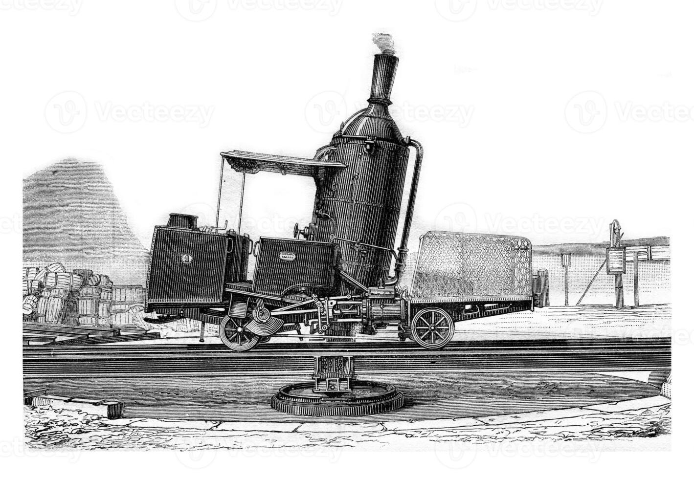 Locomotive Rigi, vertical boiler, vintage engraving. photo