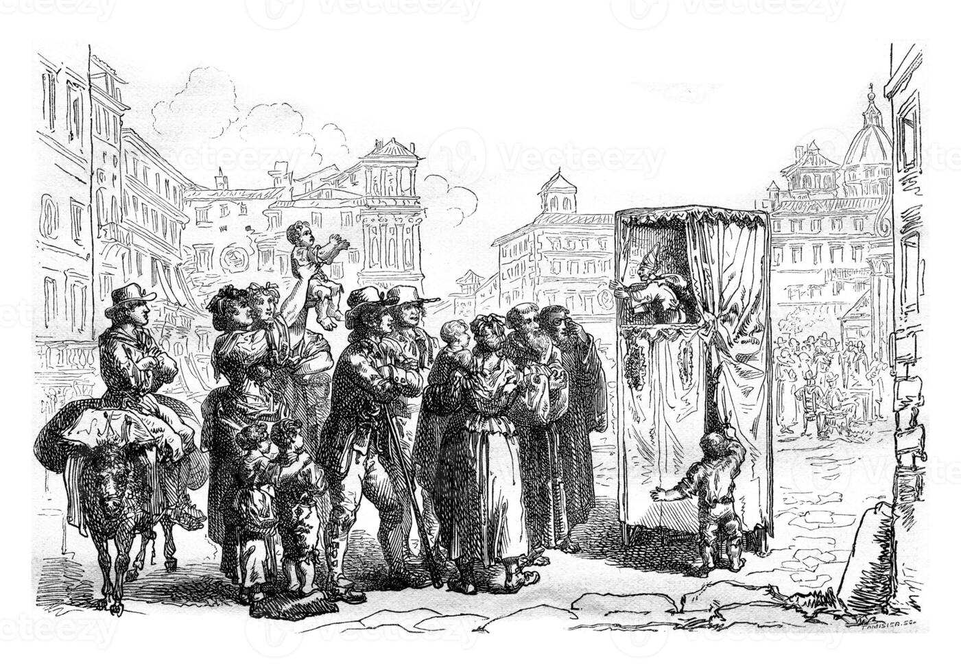 Puppets, vintage engraving. photo