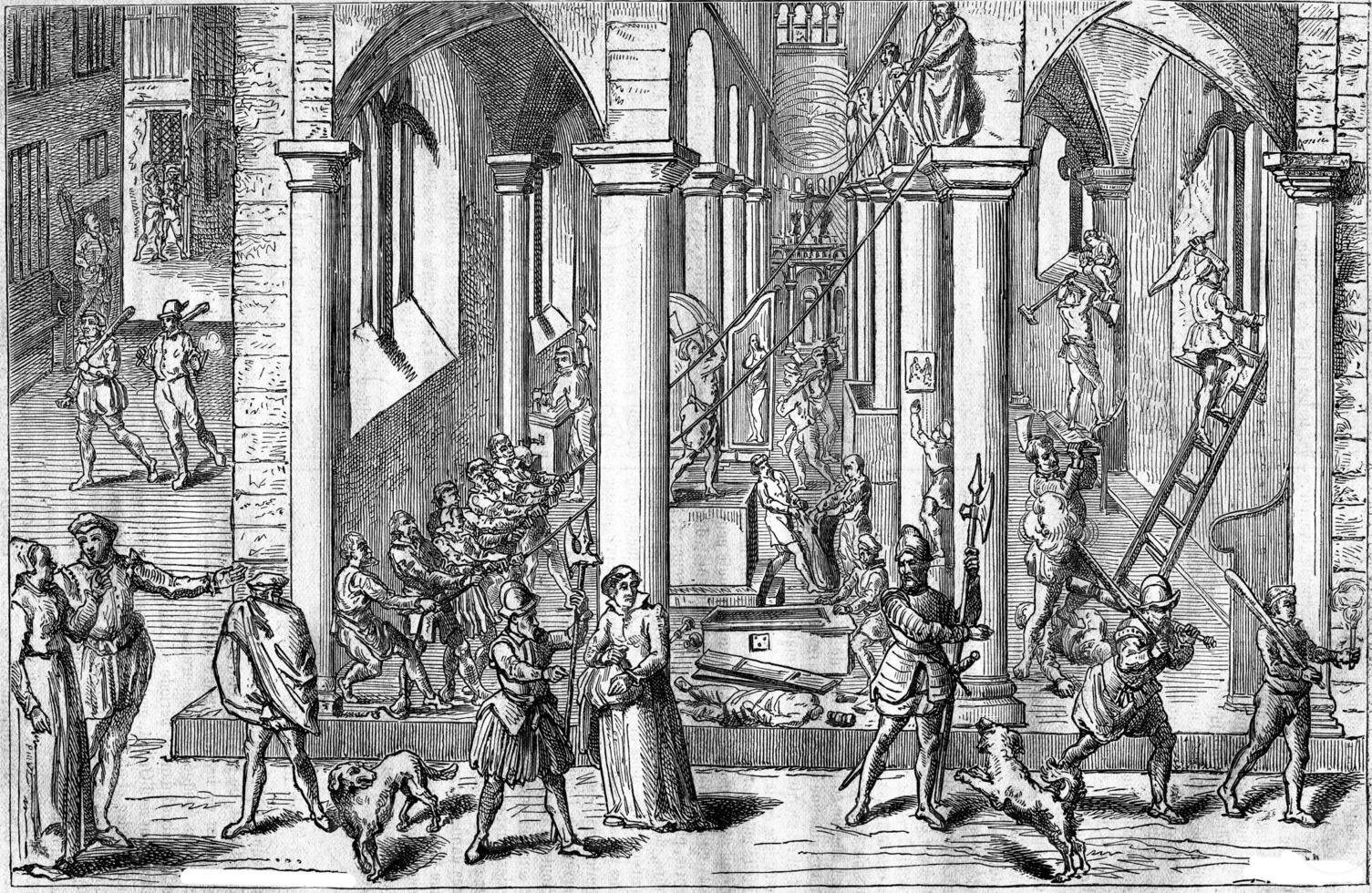 The Iconoclasts in Antwerp in 1566, vintage engraving. photo