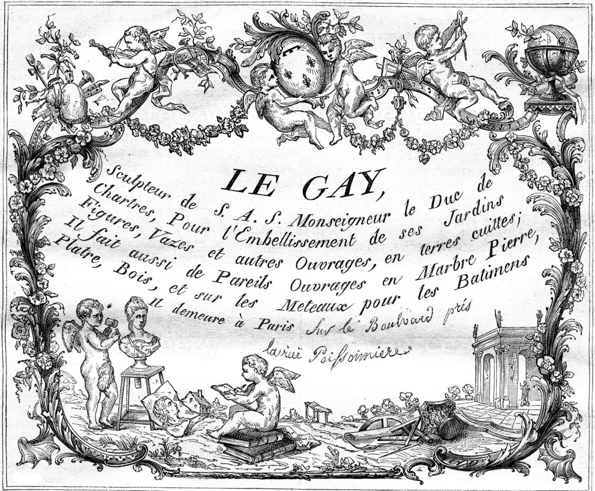 The address map of Gay, sculptor of the eighteenth century, vintage engraving. photo