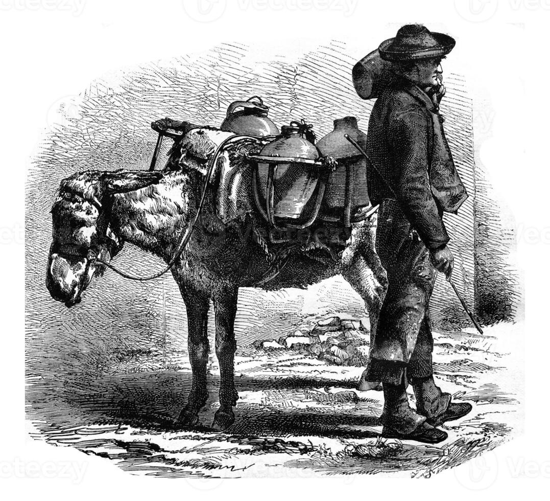 A water bearer in Cordoba, vintage engraving. photo