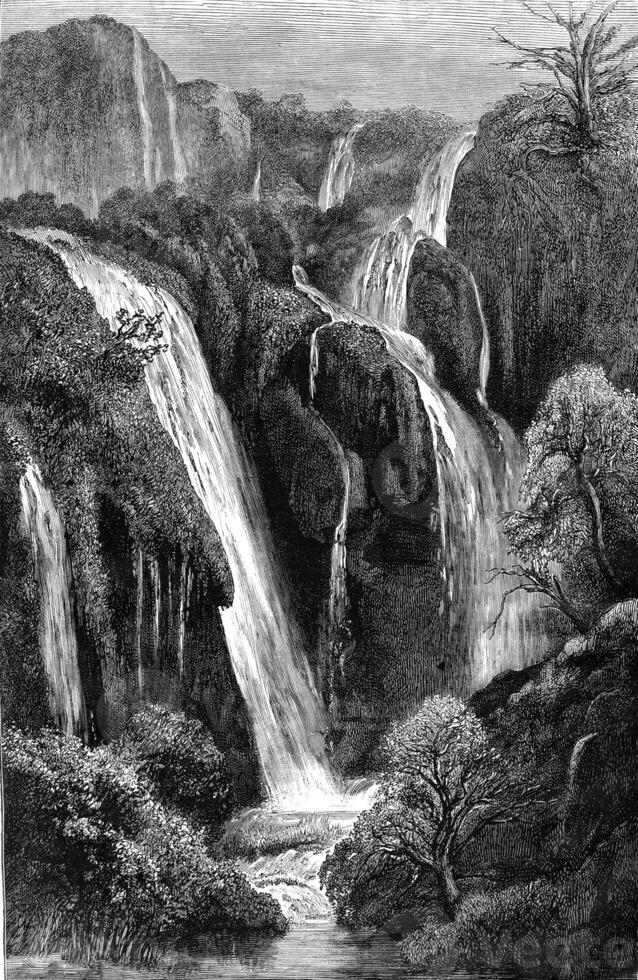 Cascades Tifrit Wadi, Algeria, vintage engraving. photo