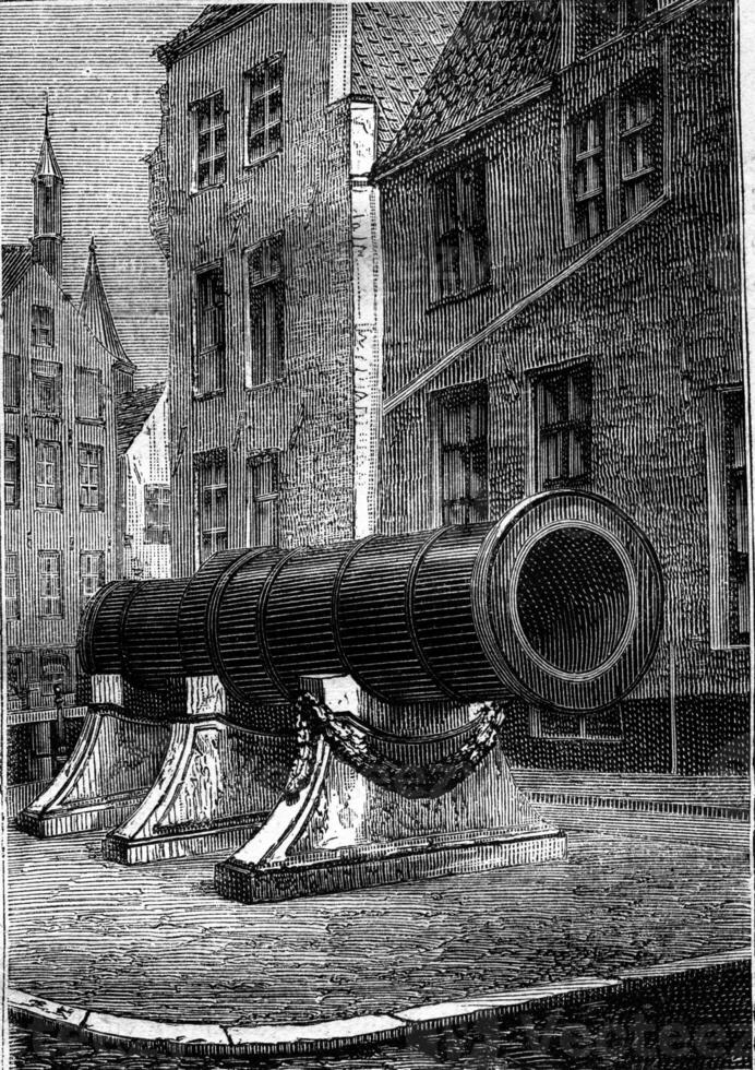 Dulle Griet, the canon of Ghent, vintage engraving. photo