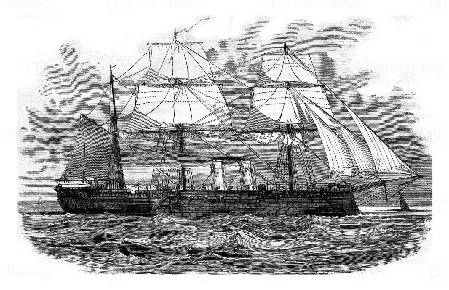 The Memdoohieh, Turkish battleship, vintage engraving. photo