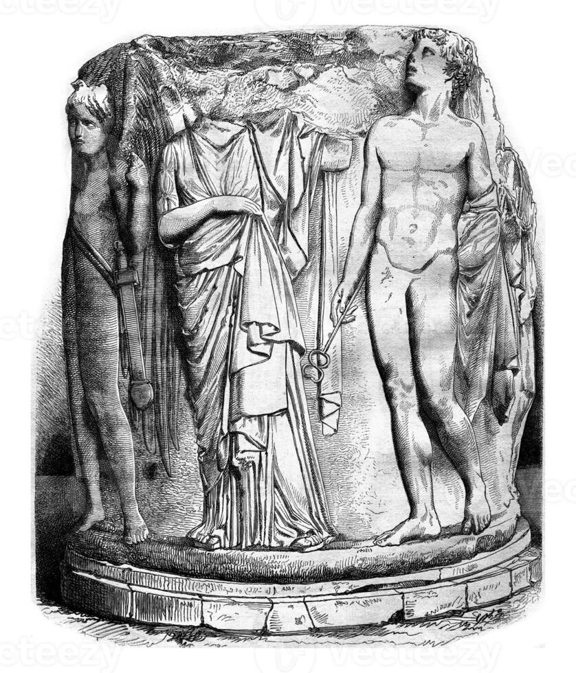 British Museum, Column was the temple of Ephesus, vintage engraving. photo