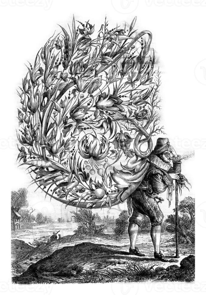 The dreamer Spanish, engraving attributed to Abraham Bosse, vintage engraving. photo