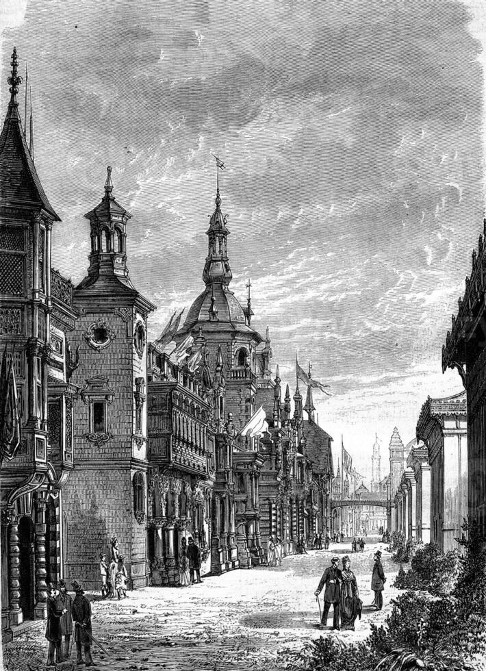 Street of Nations at the Universal Exhibition in 1878, vintage engraving. photo