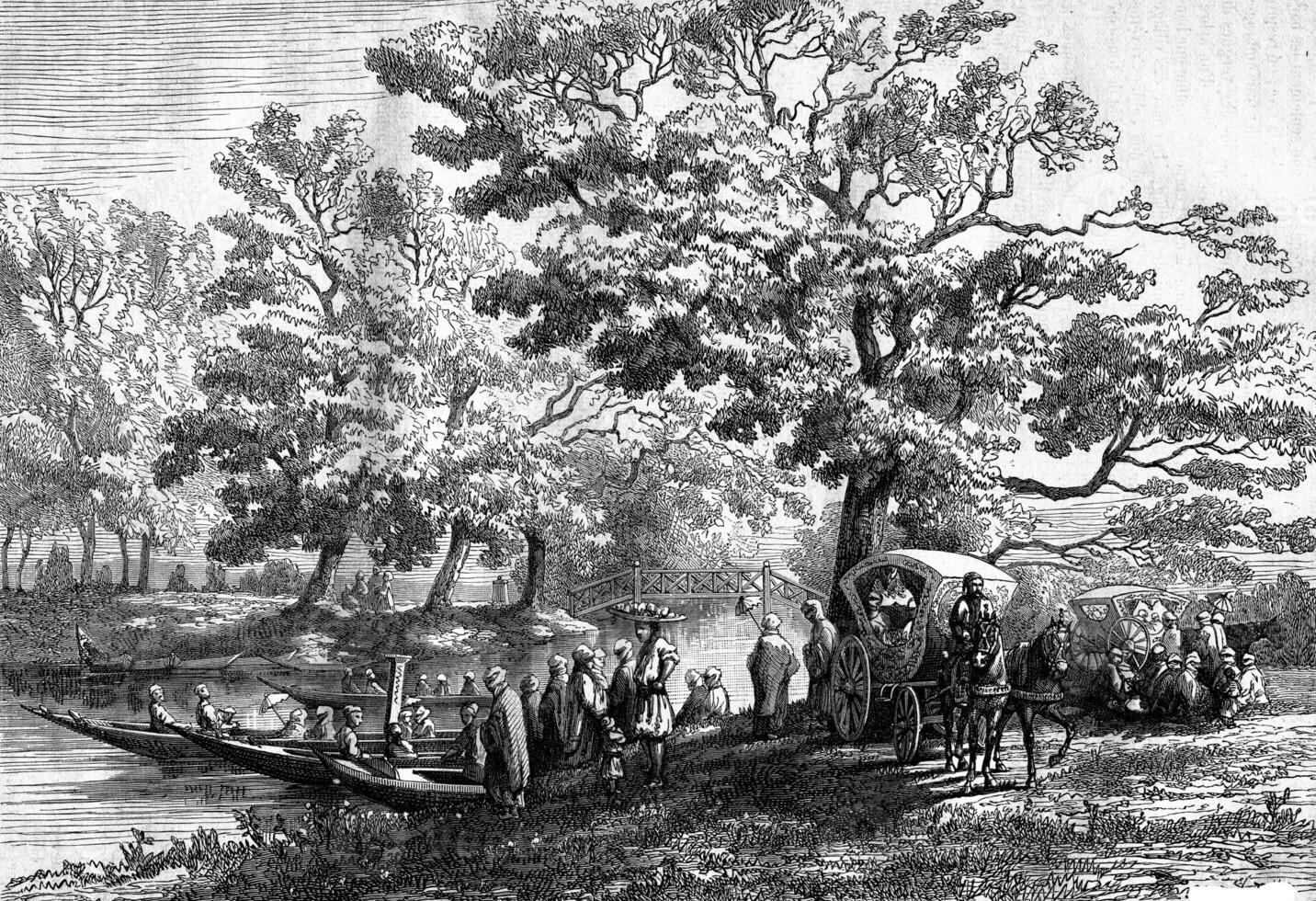 Sweet Waters of Asia, Bosphorus, vintage engraving. photo