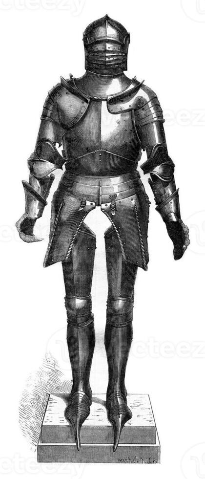 Museum of artillery, the hotel des Invalides, Armor of the fifteenth century, vintage engraving. photo