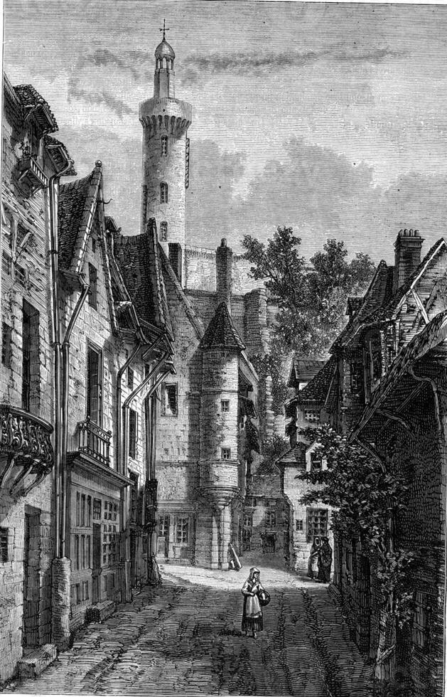 One Street from the town of Chinon, vintage engraving. photo