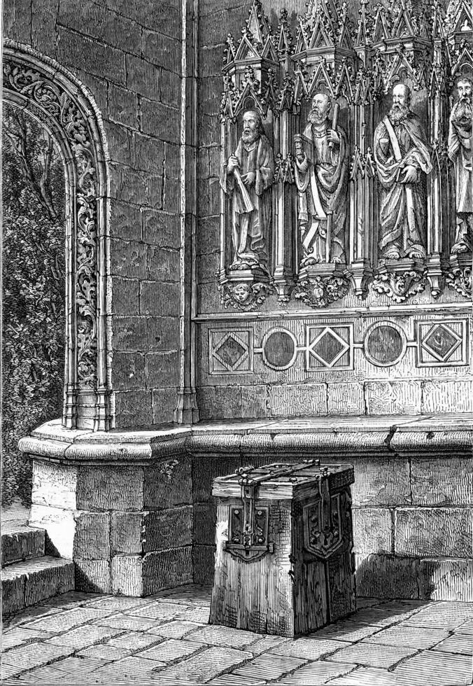 Porch of the Church of Peneran Finistre, vintage engraving. photo