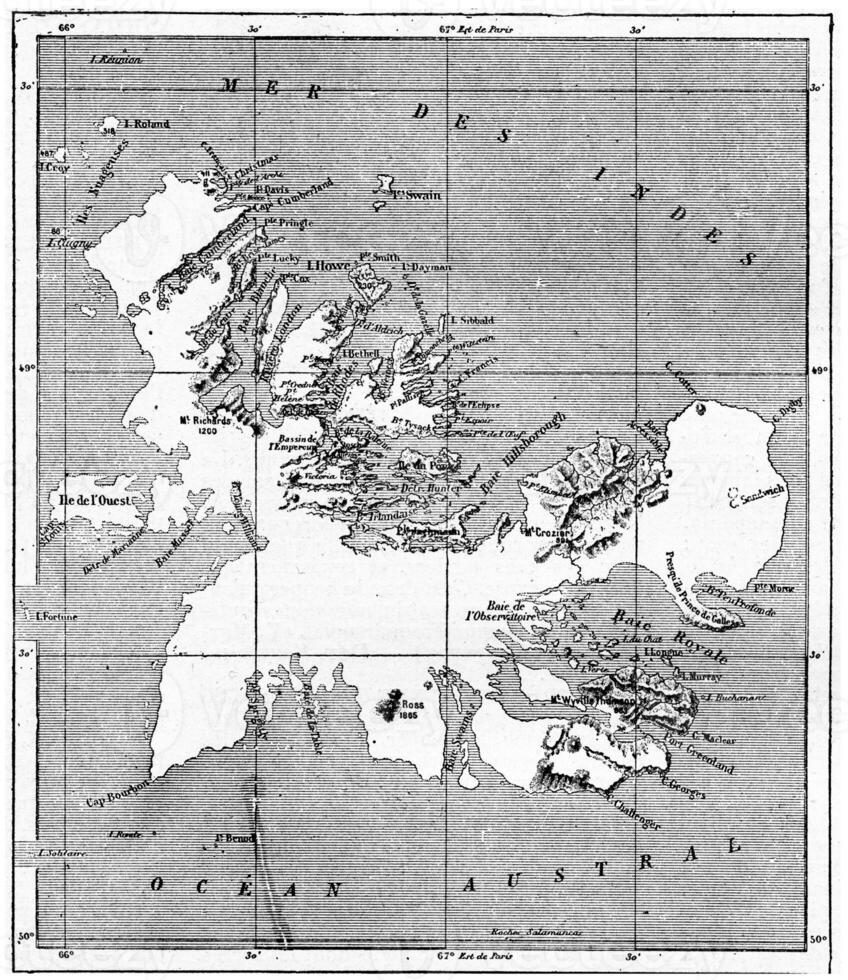 Kerguelen archipelago, vintage engraving. photo