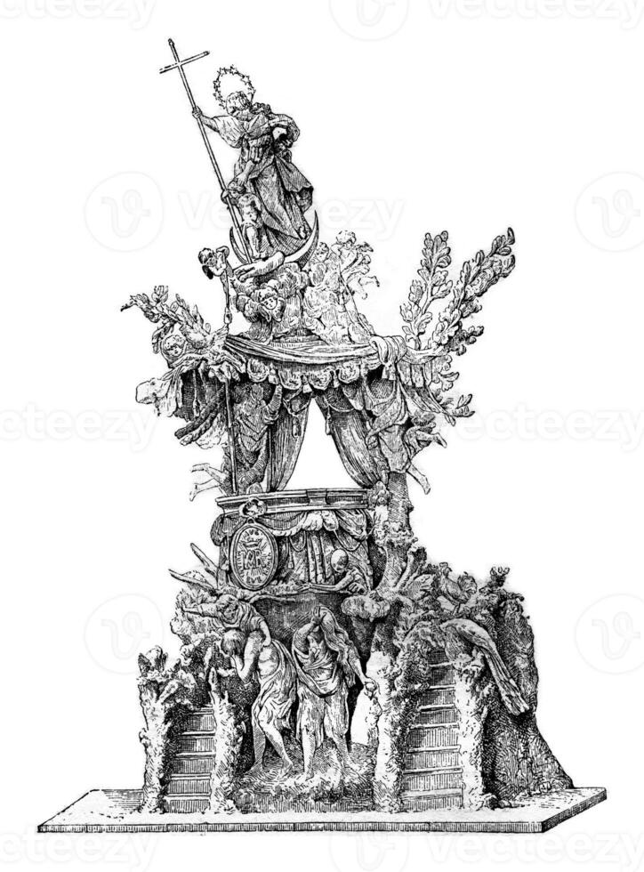 Chair of St. Gudule in Brussels, vintage engraving. photo