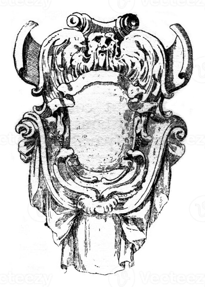 Cartridge, Louis XIII style, vintage engraving. photo