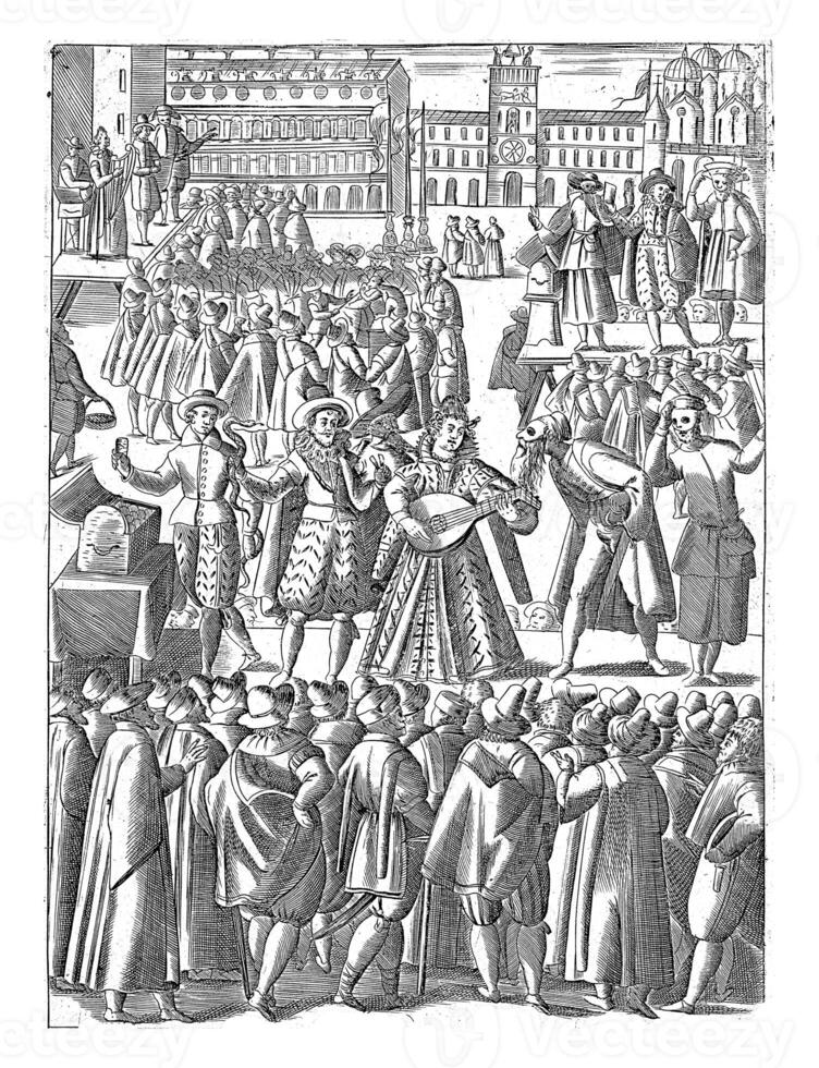 Entertainment in St. Mark's Square in Venice, anonymous, 1610, vintage illustration. photo