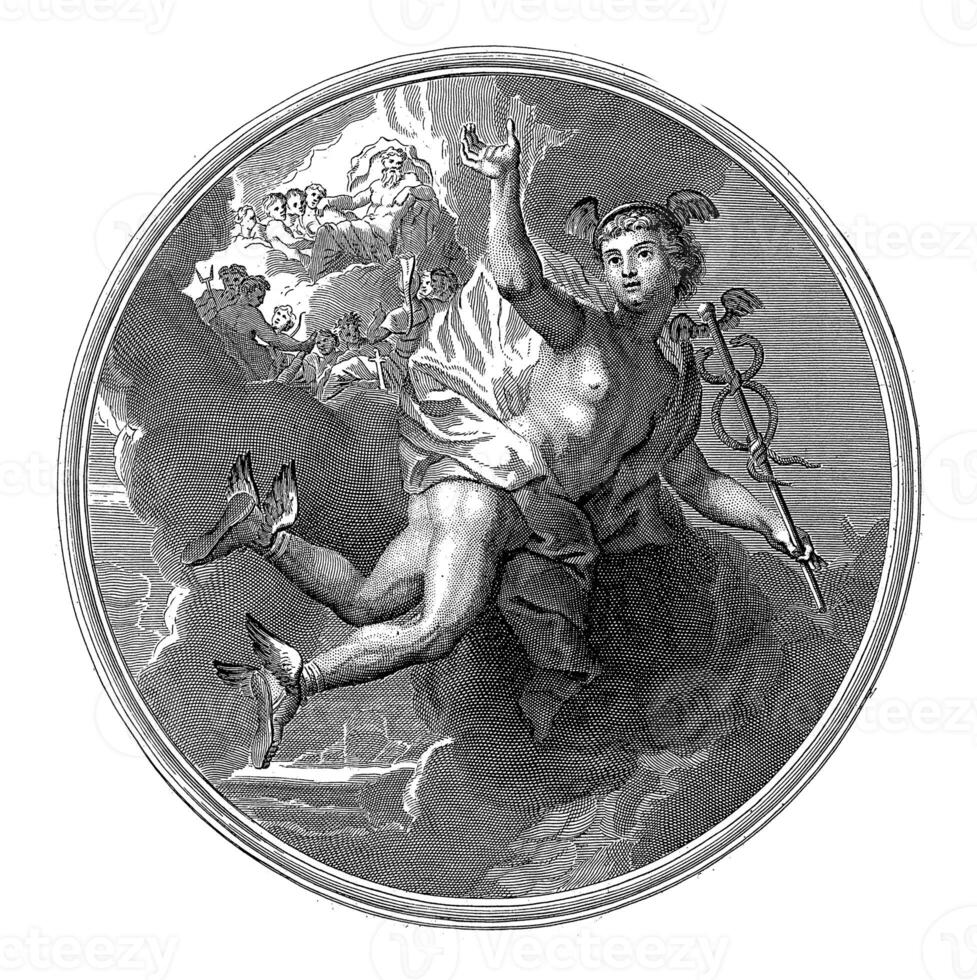 Mercury, Ceiling piece with the god Mercury flying, vintage illustration. photo