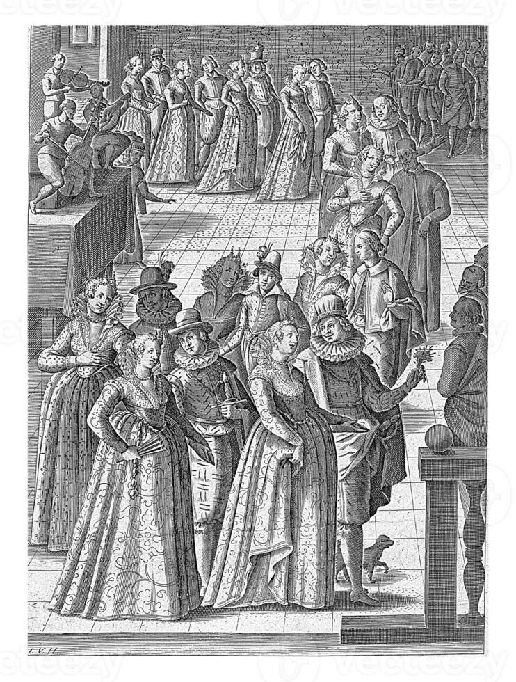 Venetian ball, Monogrammist LVH possibly, 1610, vintage illustration. photo