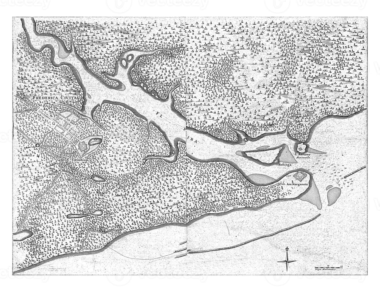 mapa de el fuertes a el boca de el río paraíba, C. 1636-1644, Clásico ilustración. foto