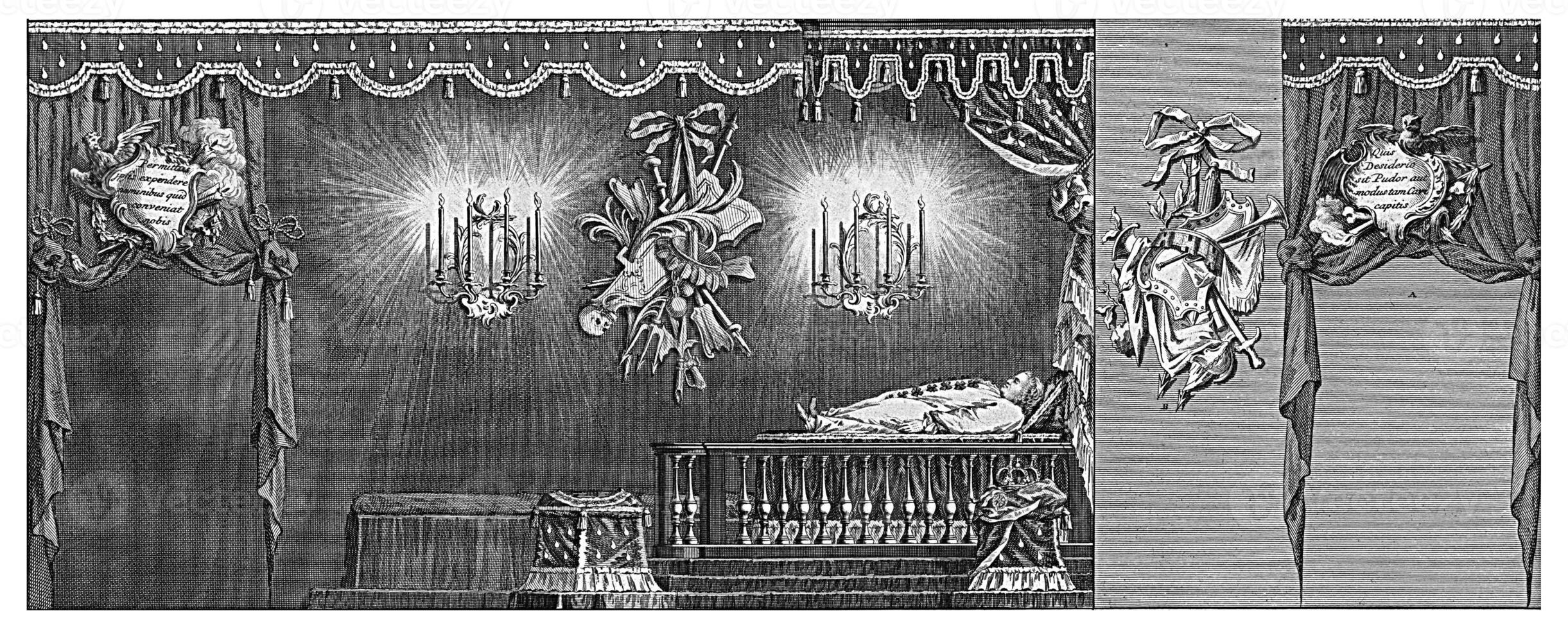 Right side of the hall with the pageantry with the body of Prince William IV, vintage illustration. photo