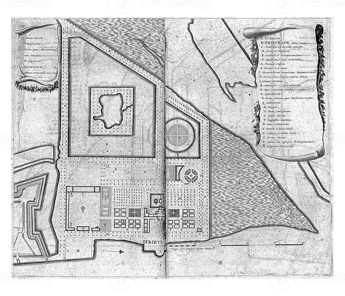 Floor plan of Vrijburg Palace, c. 1636-1644, vintage illustration. photo