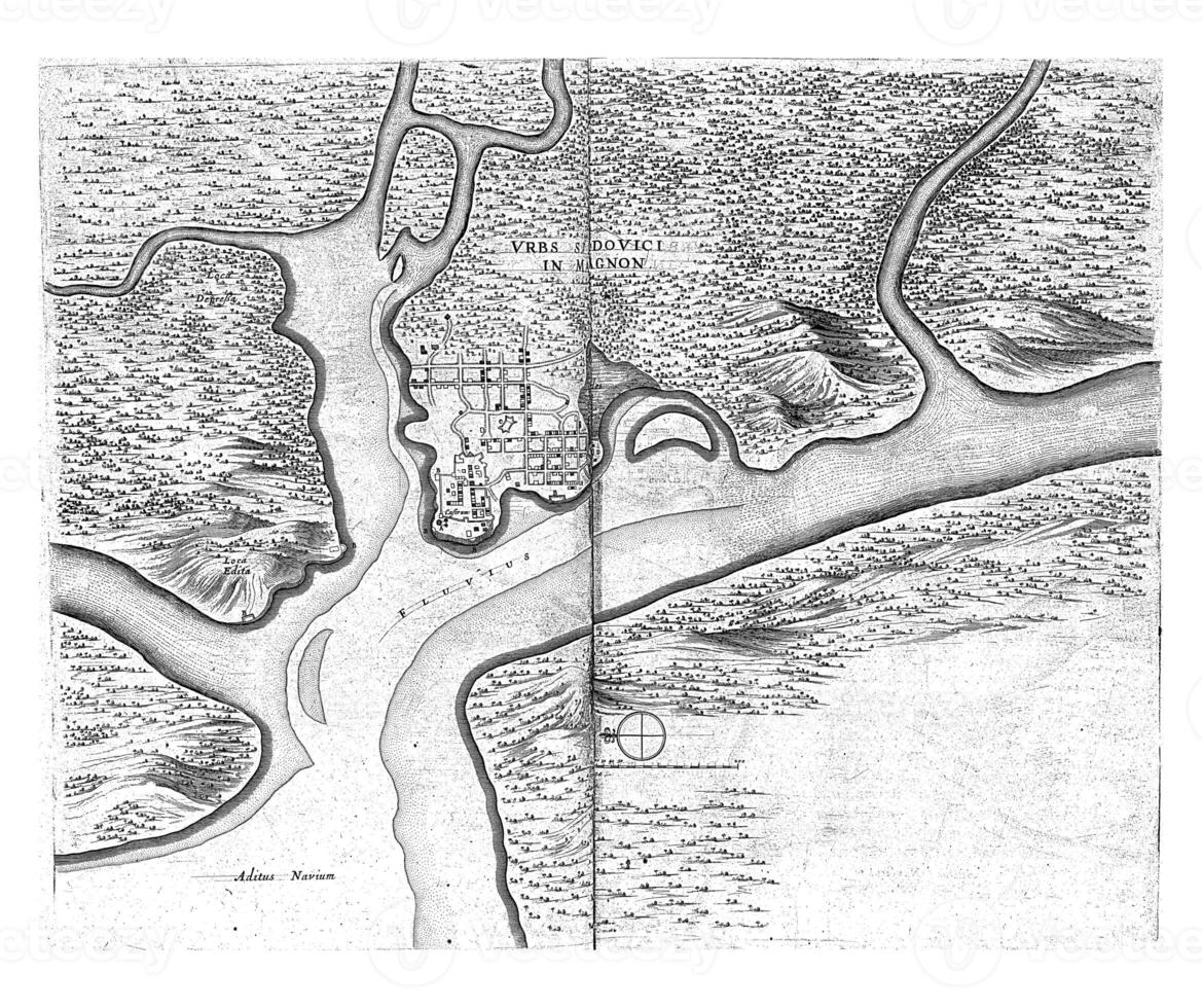 Map of Maragnon, c. 1641, vintage illustration. photo