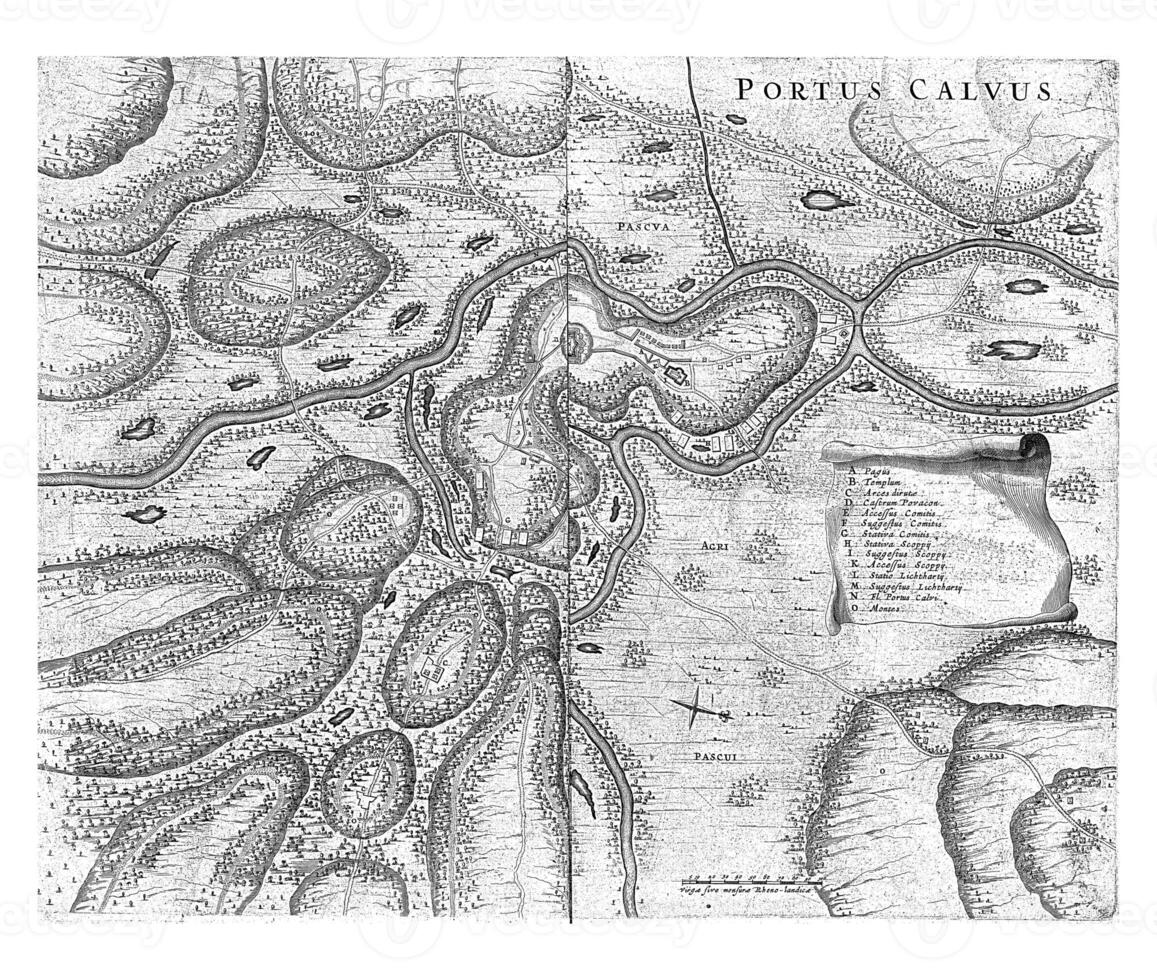 Map of the area around Porto Calvo, 1637, vintage illustration. photo