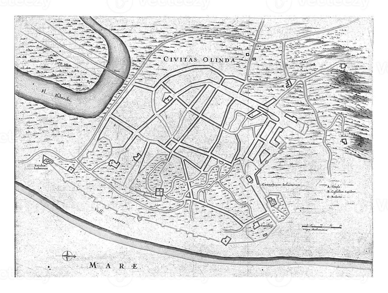 mapa de olinda, 1637, Clásico ilustración. foto