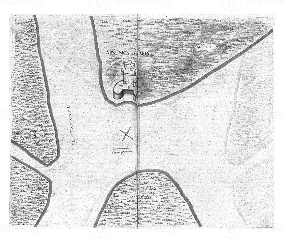 mapa con el fuerte monte calvario, C. 1641, Clásico ilustración. foto