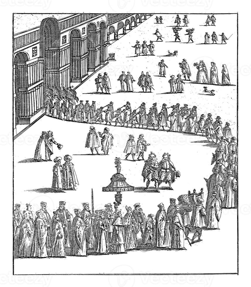 Procession with the Doge and Serenissima Signoria over St. Marks Square, vintage illustration. photo