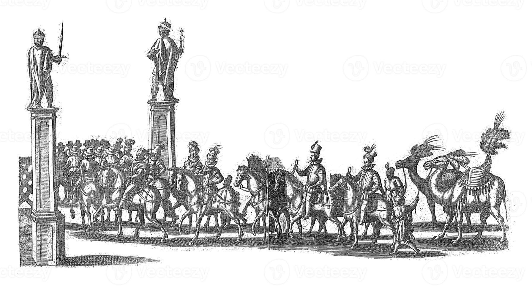 The procession with Archduke Ernst during the entry into Brussels, vintage illustration. photo