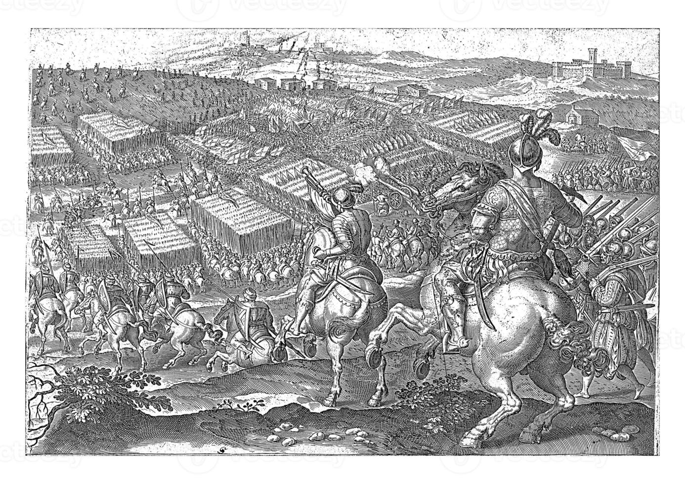 Pietro Strozzi's departure during the battle of Marciano, vintage illustration. photo