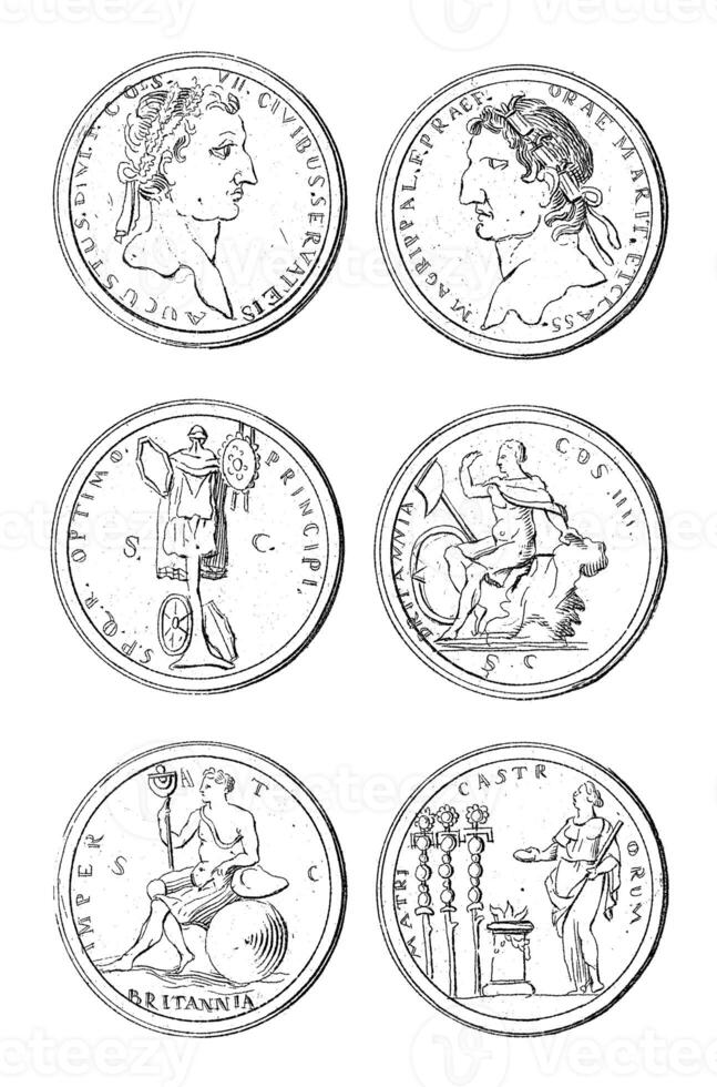 Roman coins, vintage illustration. photo