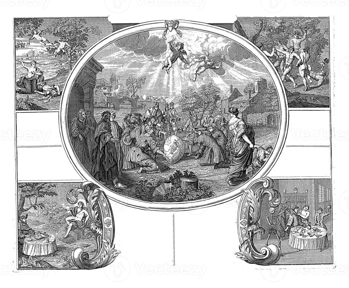 The scrap paper world on fire, vintage illustration. photo