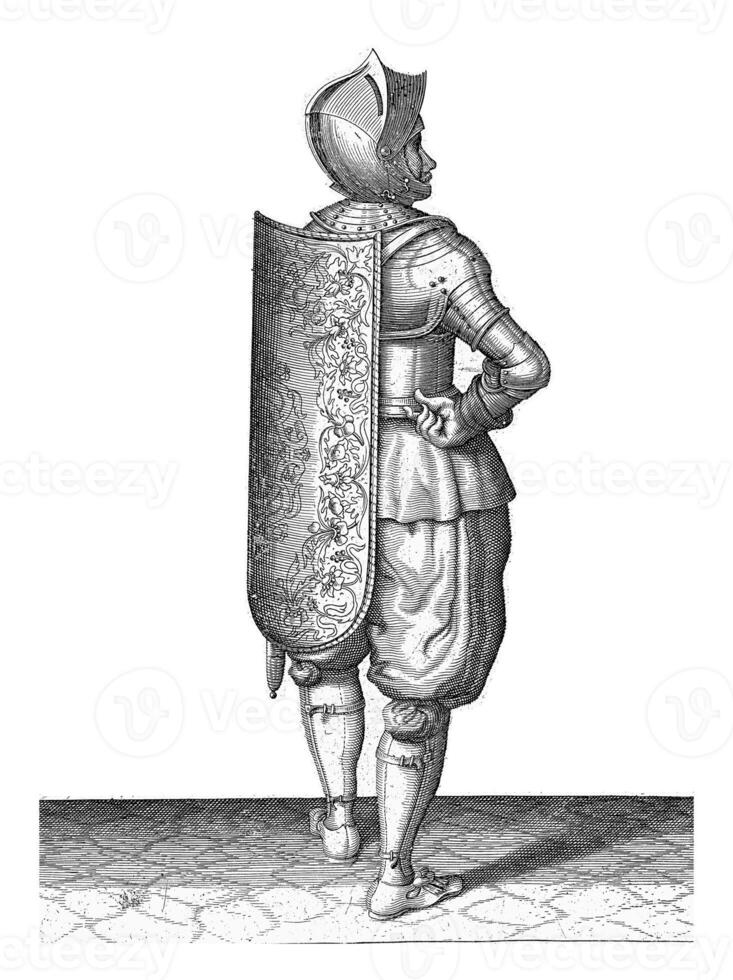 The exercise with the targe and rapier, Adam van Breen, 1616 - 1618, vintage illustration. photo