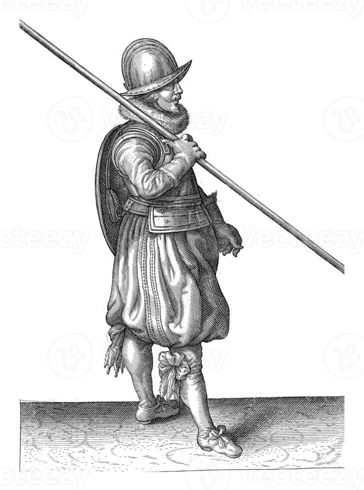 The exercise with shield and spear, Adam van Breen, 1616 - 1618, vintage illustration. photo