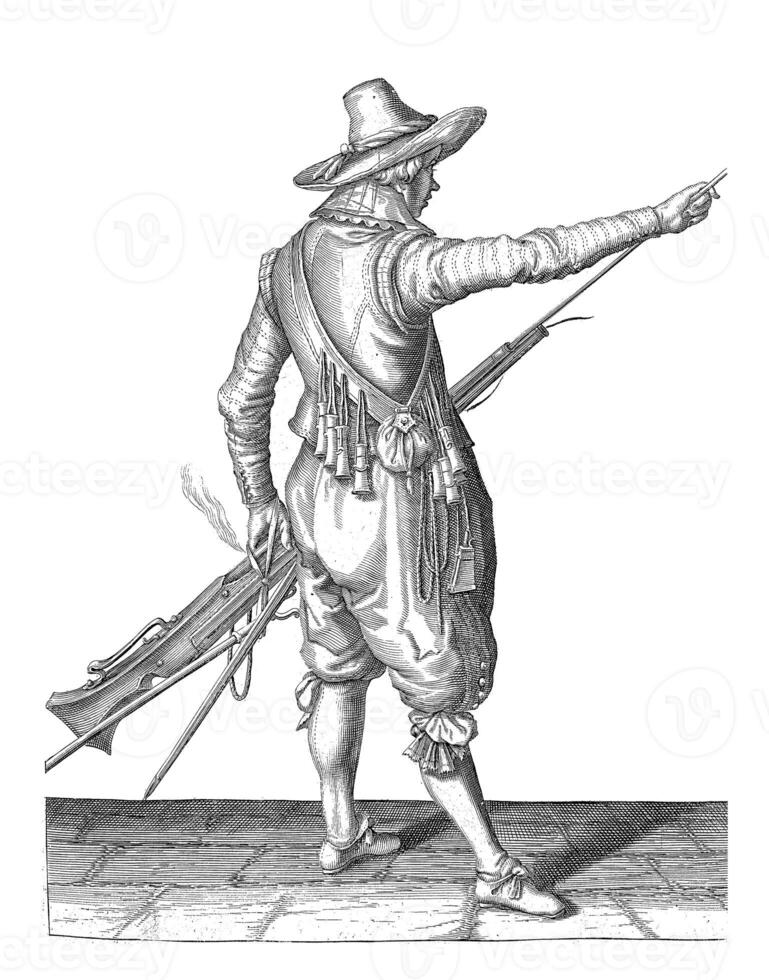 Soldier removing his ramrod from the holder, vintage illustration. photo