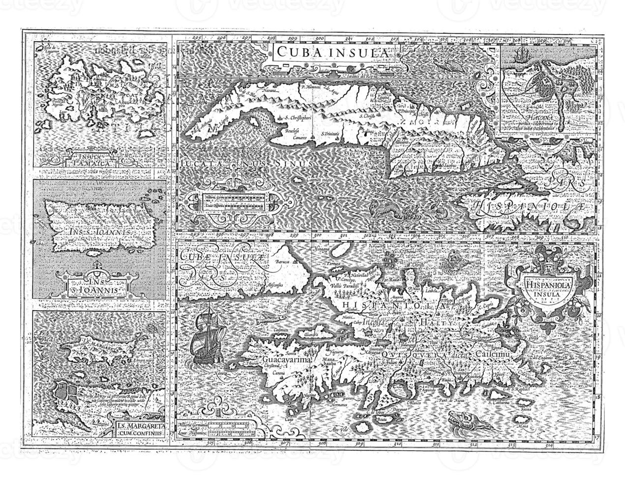 Map of five Caribbean islands, vintage illustration. photo