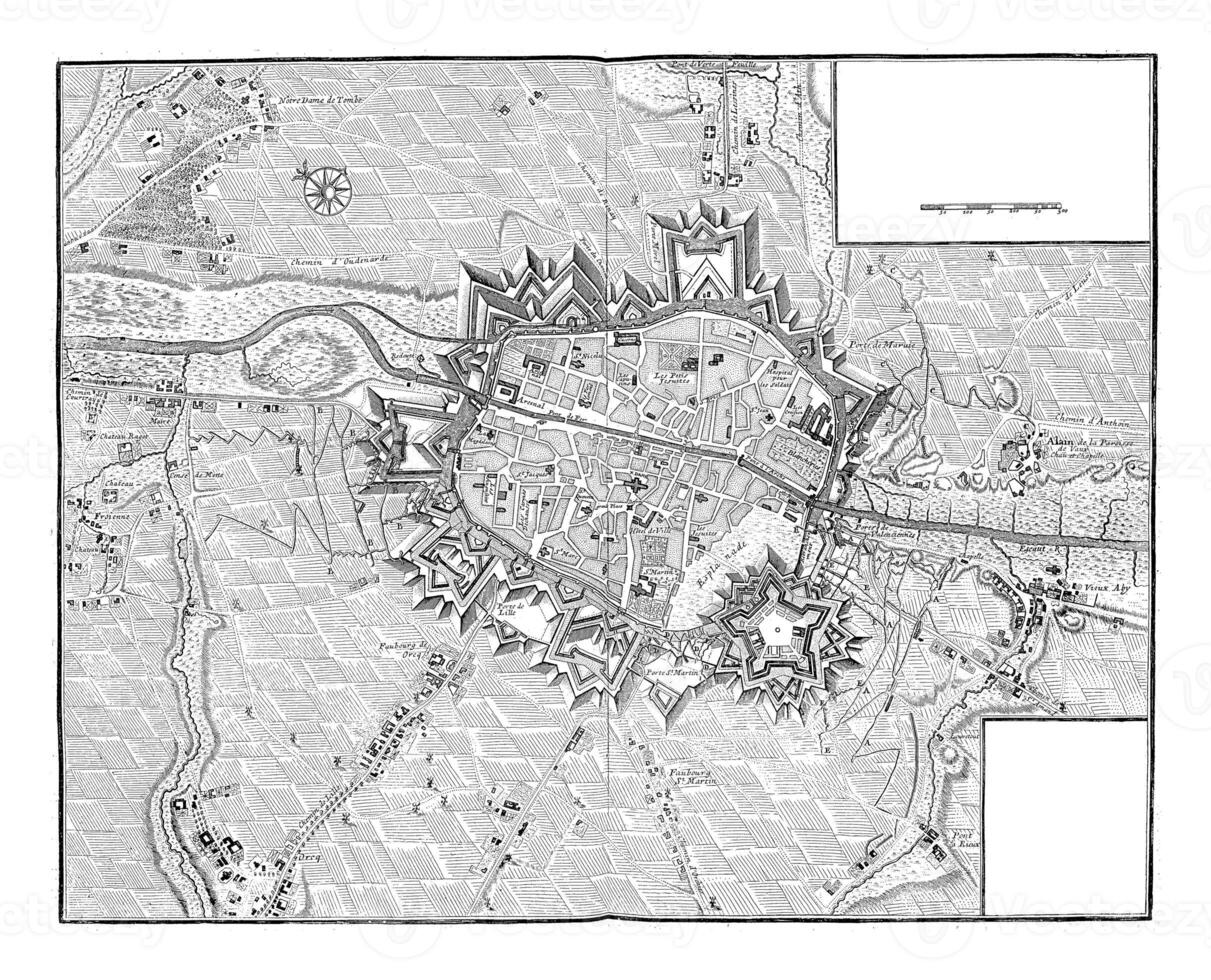 Map of the Siege of Tournai, vintage illustration. photo