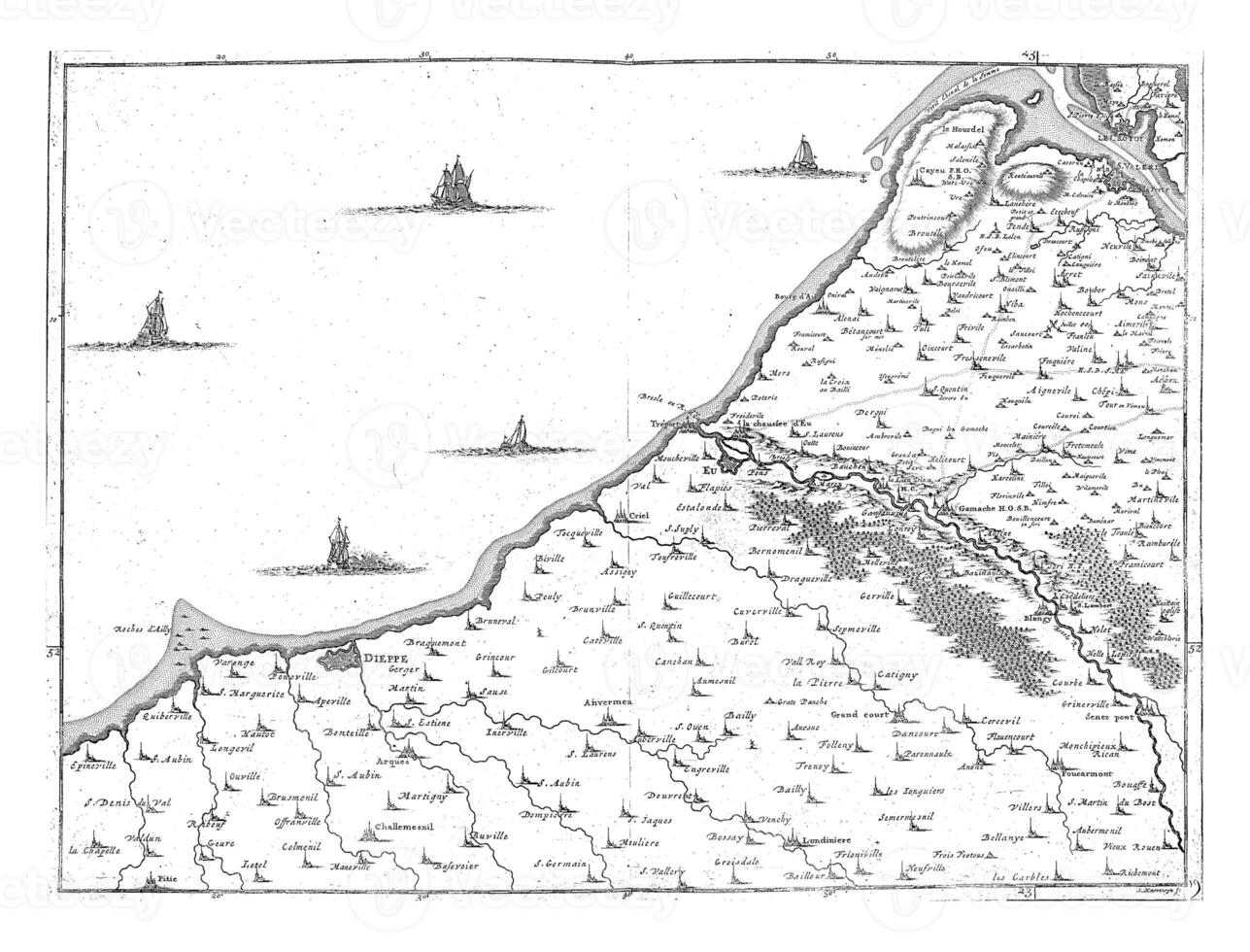 Map of the coast of Northern France, vintage illustration. photo