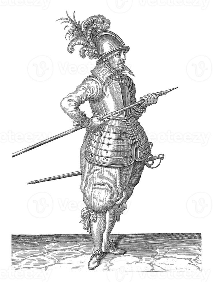 Soldier Carrying His Skewer with His Right Hand, vintage illustration. photo