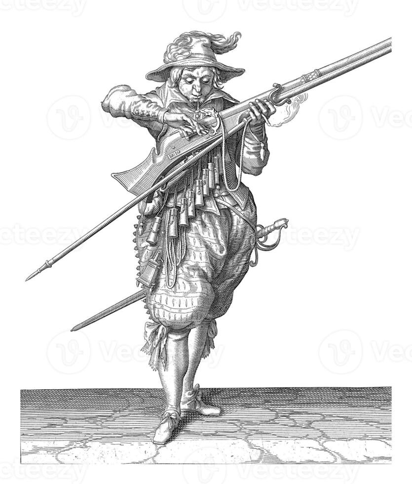 Soldier blowing his fuse, vintage illustration. photo
