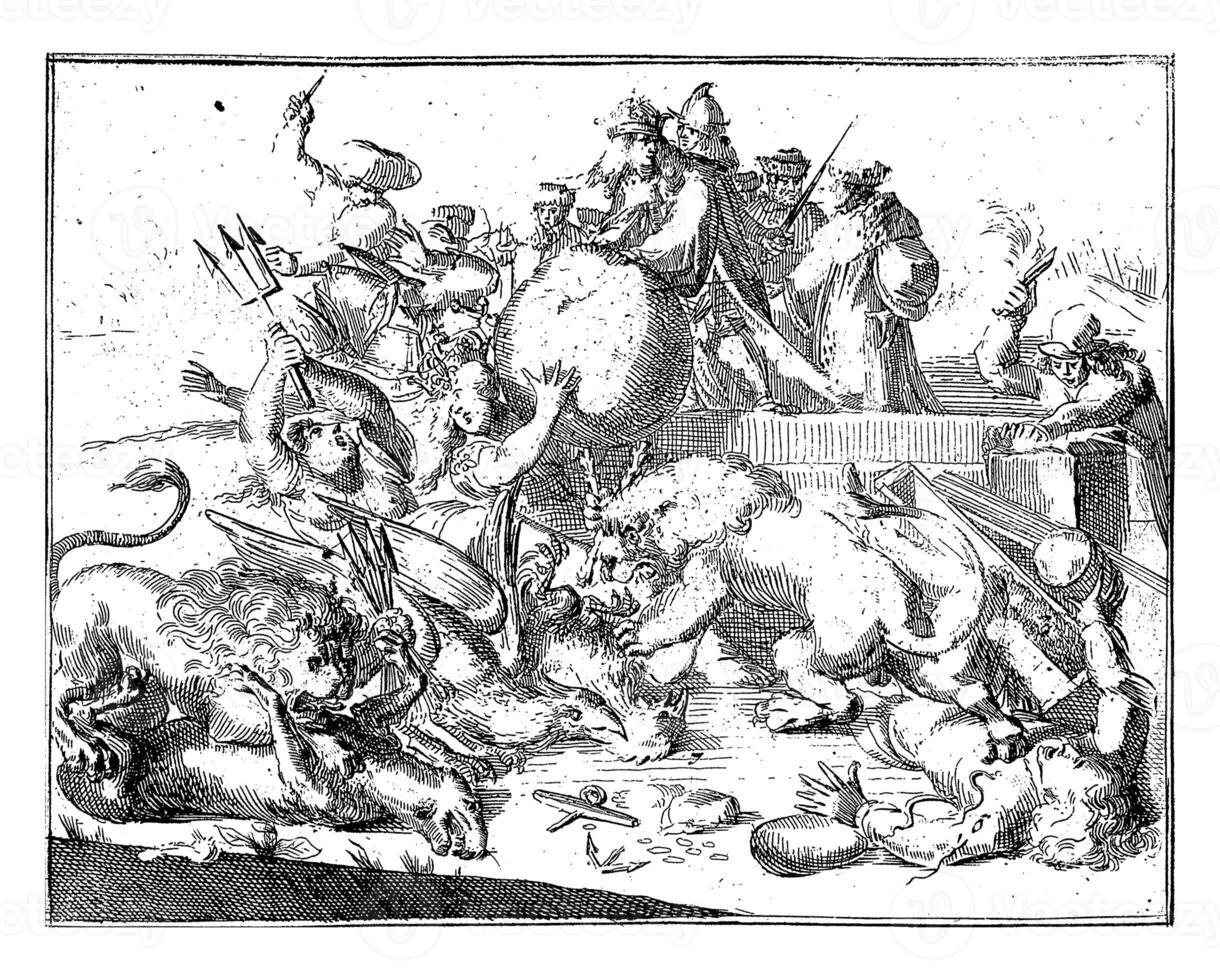 Dutch answer to Holland in the French printing press, vintage illustration. photo