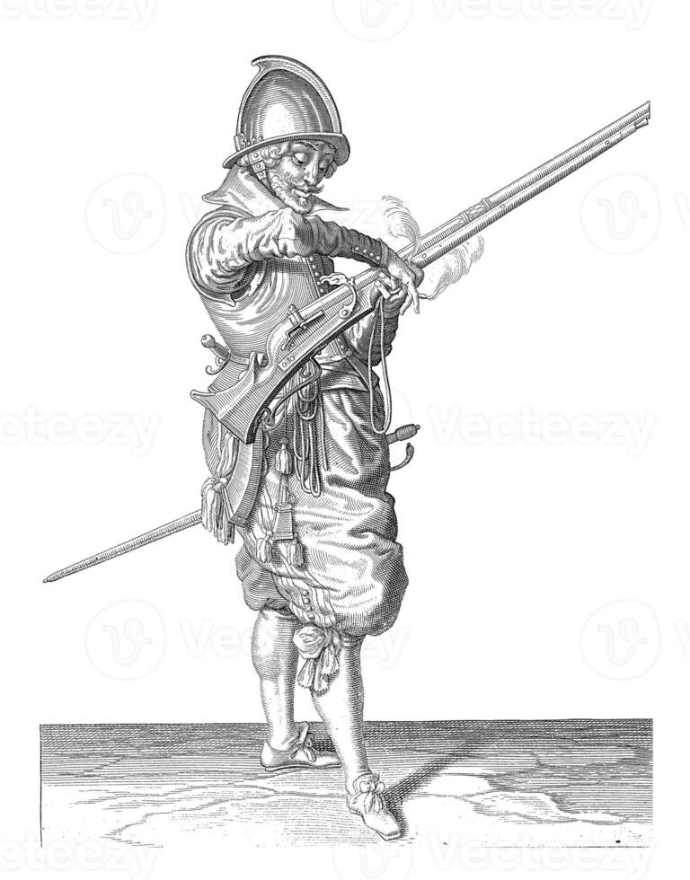 Soldier with a rudder, vintage illustration. photo