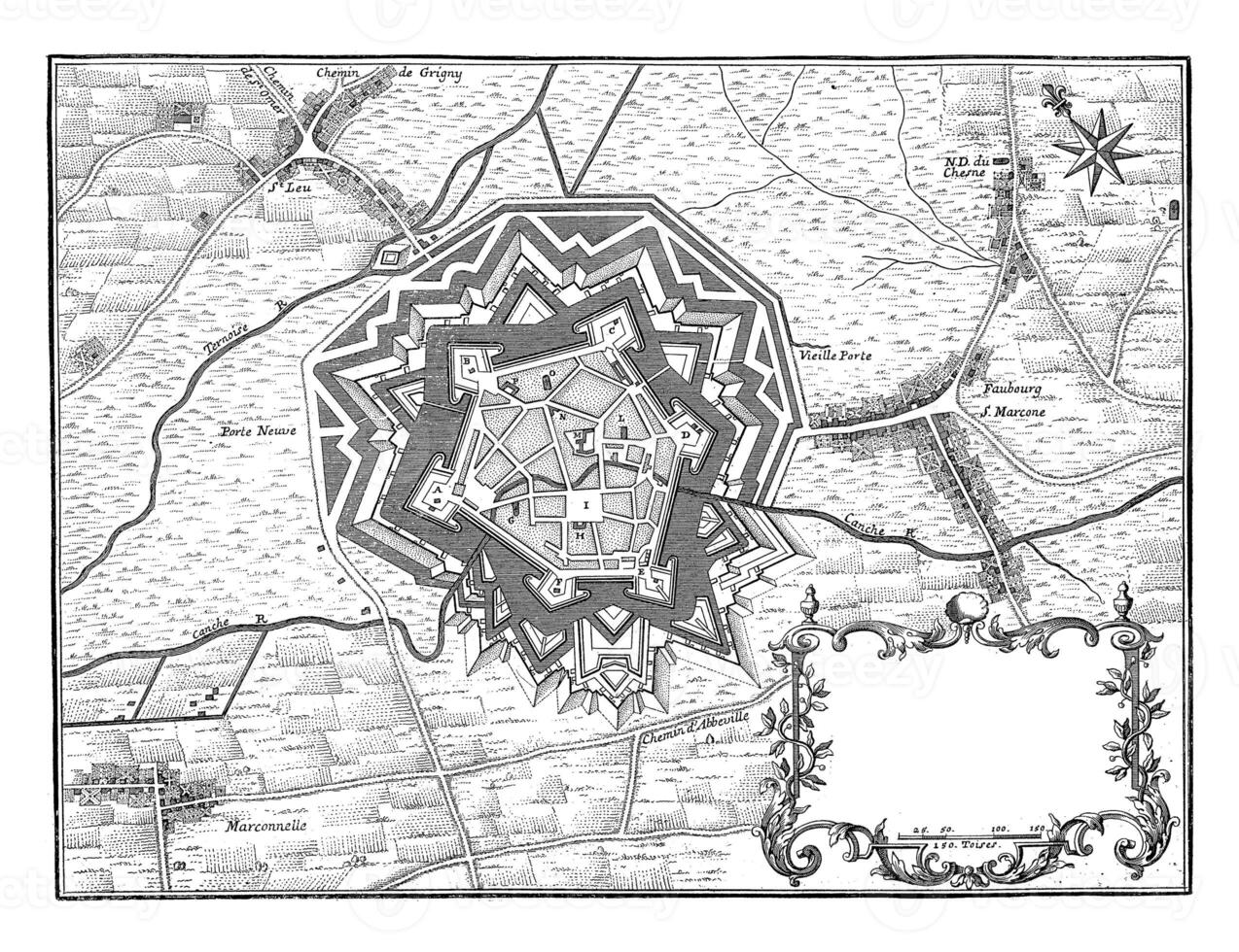 mapa de hesdin, Clásico ilustración. foto