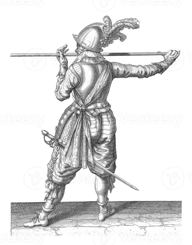 Soldier, seen from the back, vintage illustration. photo