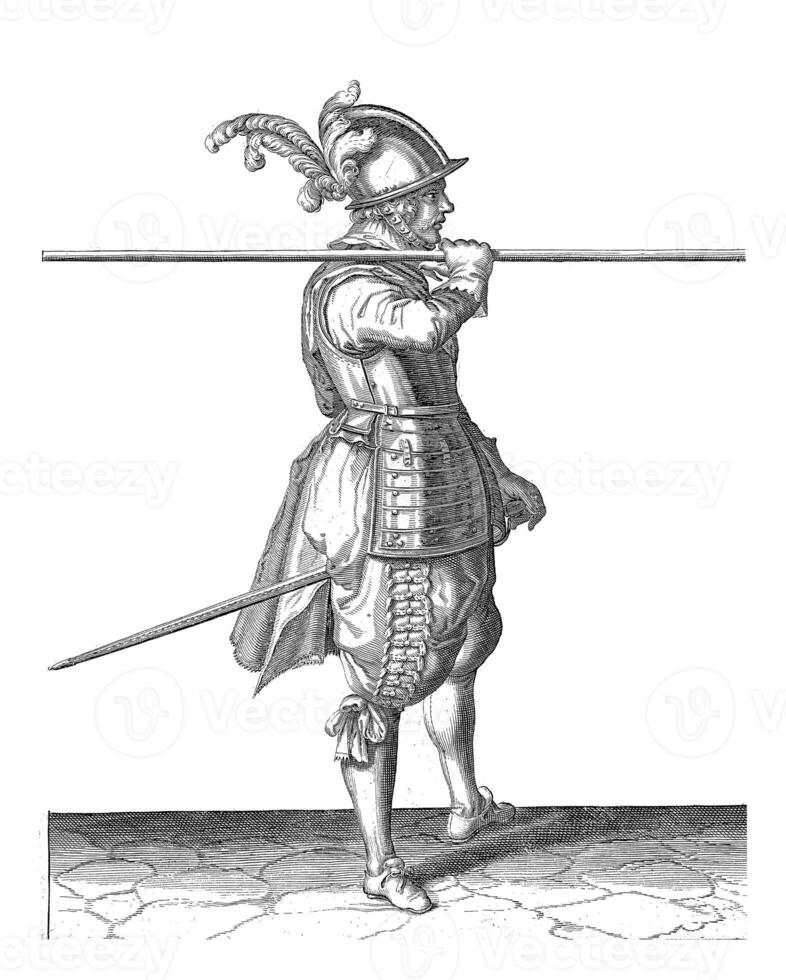 Soldier Carrying His Skewer Horizontal on His Right Shoulder, vintage illustration. photo