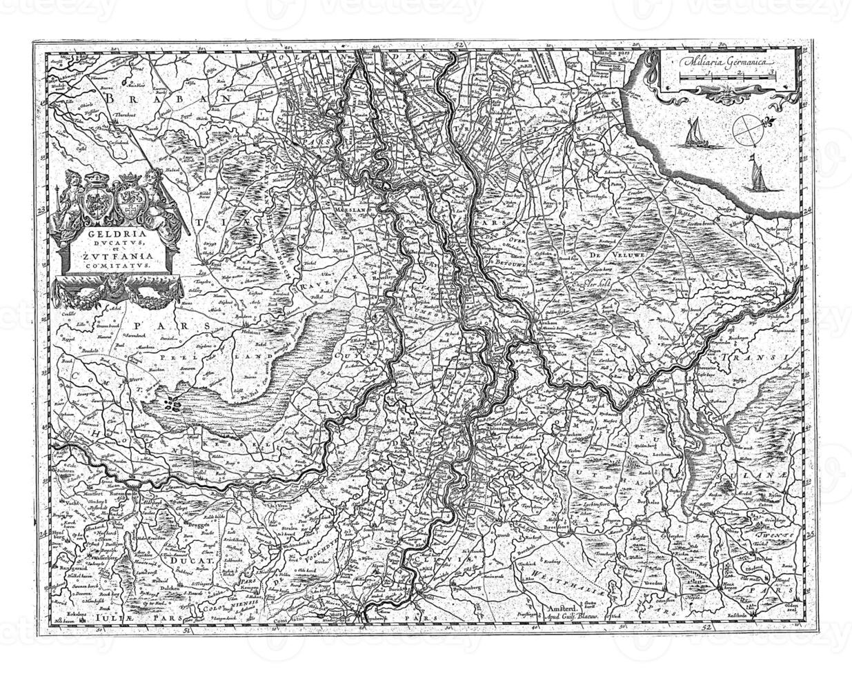 mapa de Gelderland y Zutphen, Clásico ilustración. foto